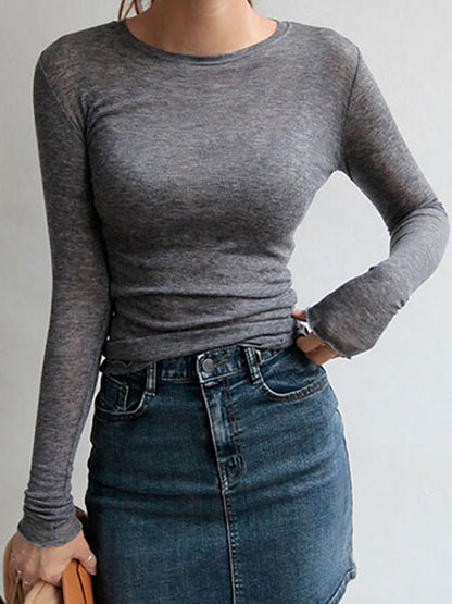 best Slim High Quality Plain T Shirt Women Cotton Elastic Basic T-shirts Female Casual Tops Long Sleeve Sexy Thin T-shirt see through 0 shop online at M2K Trends for