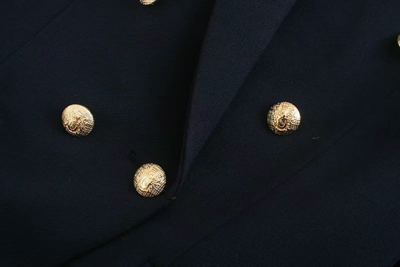 best Solid Color Metal Double-breasted Button Casual Blazer Women`s Blouse shop online at M2K Trends for