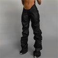 best Solid Faux PU Leather Shiny Women Pants Hipster High Street Irregular Shape Folds Clothing Elastic Waist Female Streetwear 0 shop online at M2K Trends for