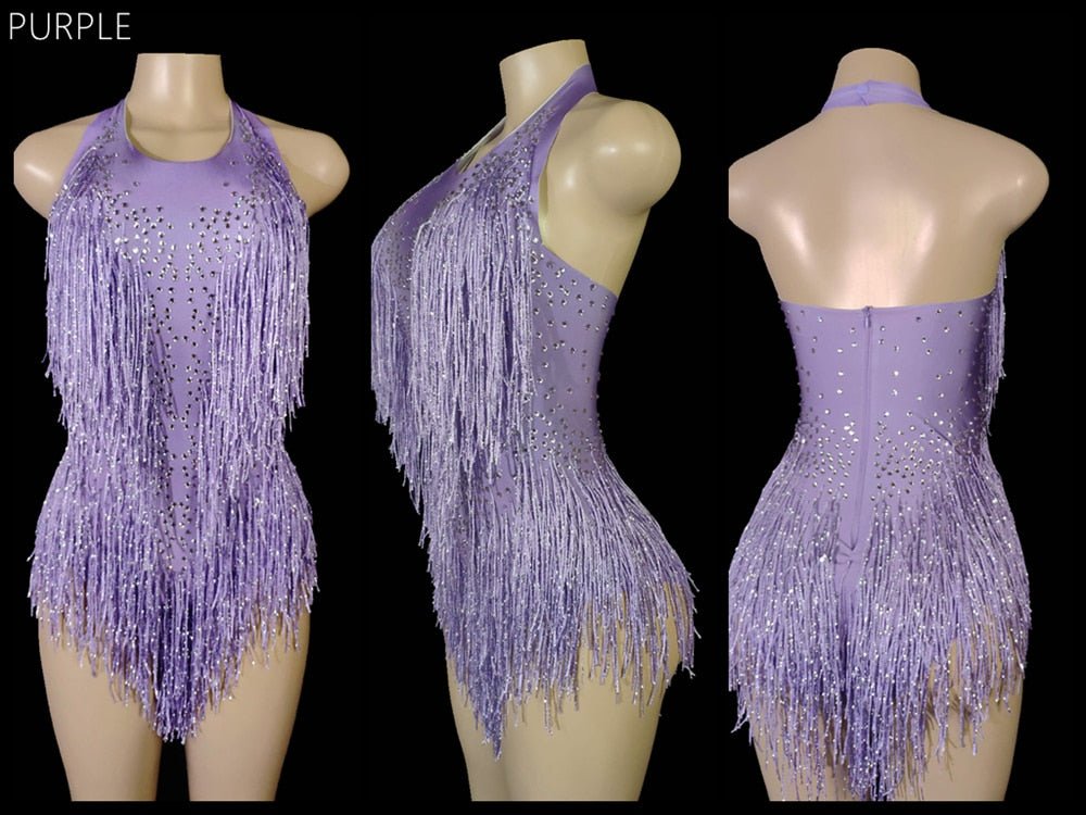 best Sparkly Crystals Fringes Bodysuit Sexy Tassel Leotard Jazz Dance Costume One-piece Stage Wear Dancer Performance Show Clothing 0 shop online at M2K Trends for