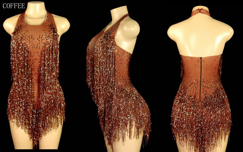 best Sparkly Crystals Fringes Bodysuit Sexy Tassel Leotard Jazz Dance Costume One-piece Stage Wear Dancer Performance Show Clothing 0 shop online at M2K Trends for