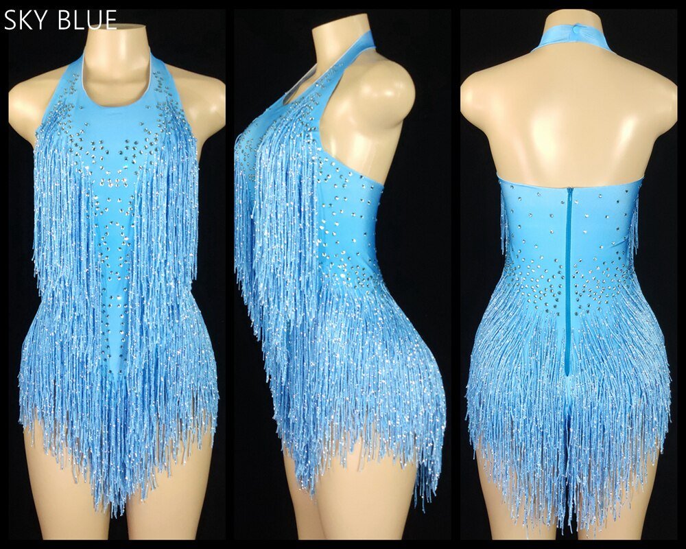 best Sparkly Crystals Fringes Bodysuit Sexy Tassel Leotard Jazz Dance Costume One-piece Stage Wear Dancer Performance Show Clothing 0 shop online at M2K Trends for