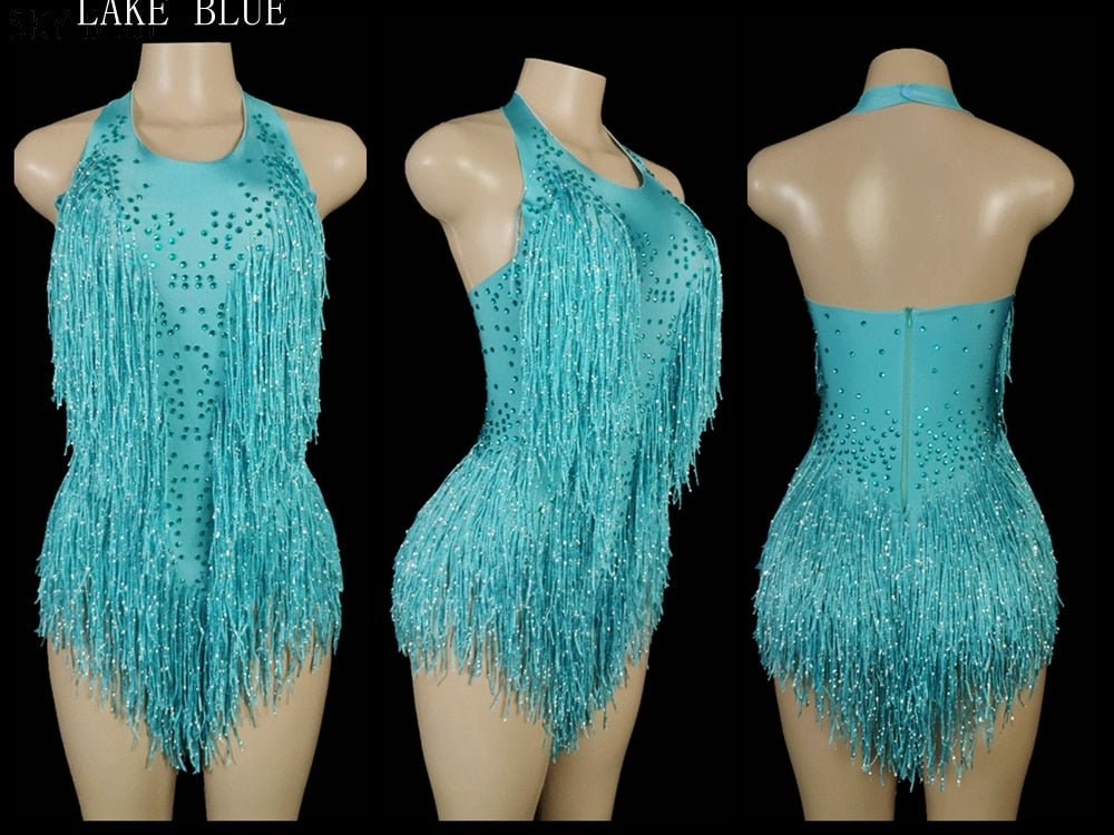 best Sparkly Crystals Fringes Bodysuit Sexy Tassel Leotard Jazz Dance Costume One-piece Stage Wear Dancer Performance Show Clothing 0 shop online at M2K Trends for