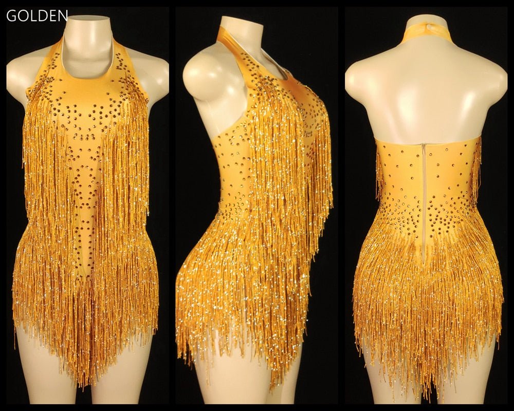 best Sparkly Crystals Fringes Bodysuit Sexy Tassel Leotard Jazz Dance Costume One-piece Stage Wear Dancer Performance Show Clothing 0 shop online at M2K Trends for