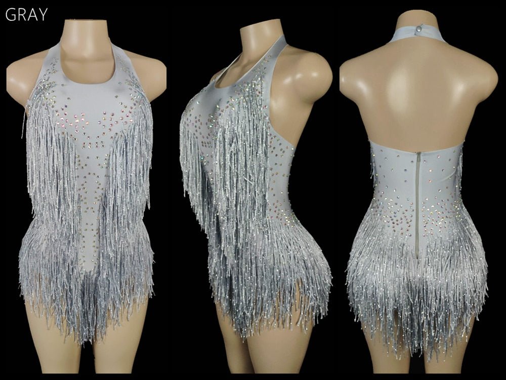 best Sparkly Crystals Fringes Bodysuit Sexy Tassel Leotard Jazz Dance Costume One-piece Stage Wear Dancer Performance Show Clothing 0 shop online at M2K Trends for