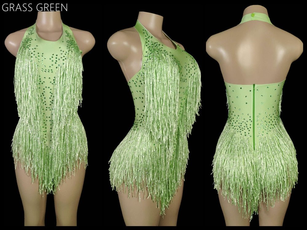 best Sparkly Crystals Fringes Bodysuit Sexy Tassel Leotard Jazz Dance Costume One-piece Stage Wear Dancer Performance Show Clothing 0 shop online at M2K Trends for