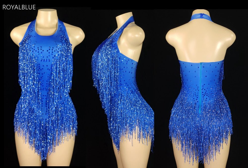 best Sparkly Crystals Fringes Bodysuit Sexy Tassel Leotard Jazz Dance Costume One-piece Stage Wear Dancer Performance Show Clothing 0 shop online at M2K Trends for