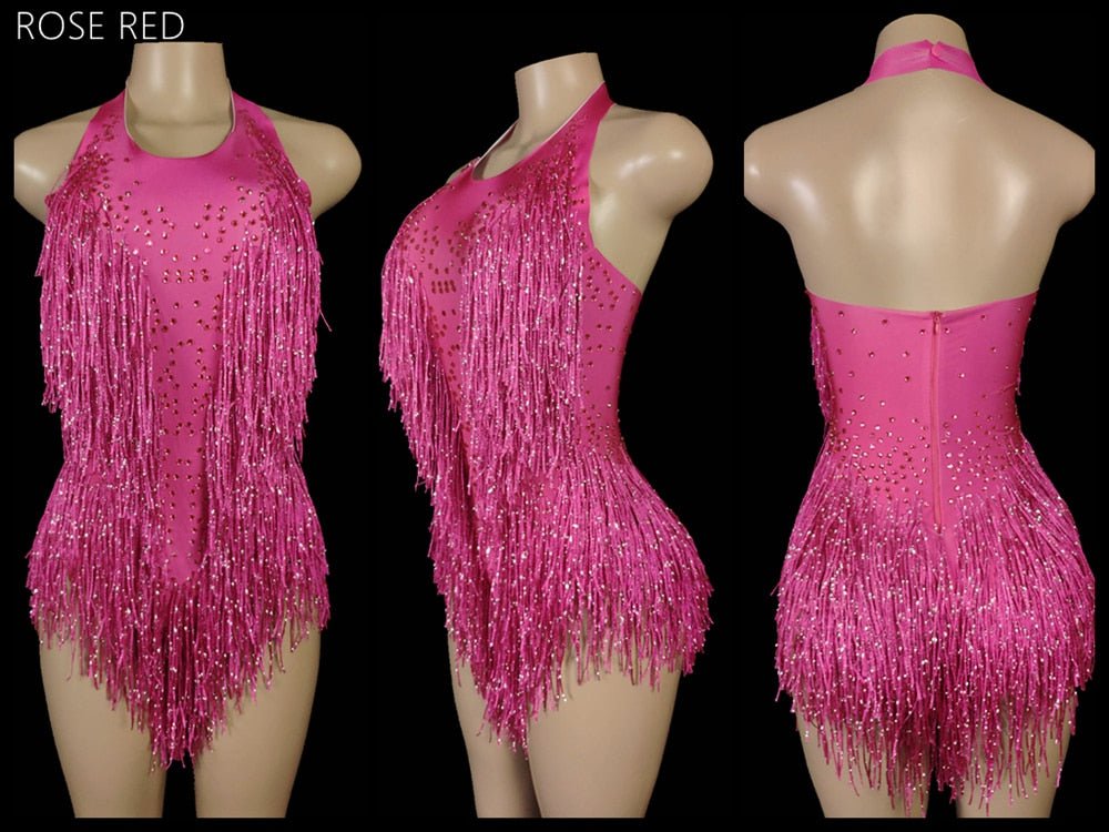 best Sparkly Crystals Fringes Bodysuit Sexy Tassel Leotard Jazz Dance Costume One-piece Stage Wear Dancer Performance Show Clothing 0 shop online at M2K Trends for