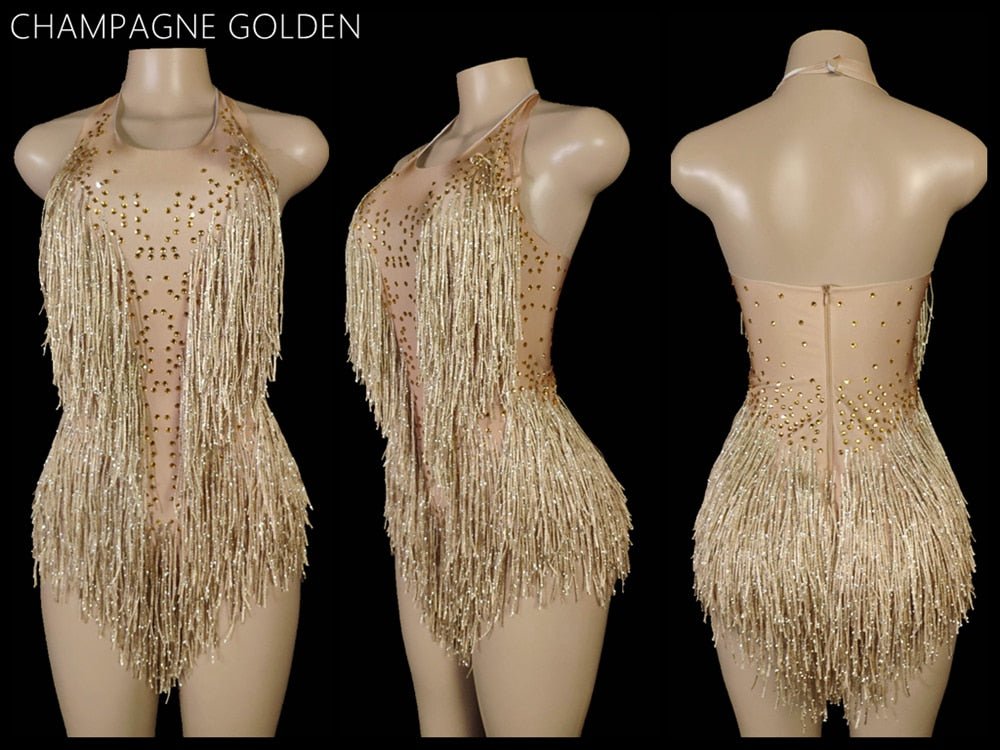 best Sparkly Crystals Fringes Bodysuit Sexy Tassel Leotard Jazz Dance Costume One-piece Stage Wear Dancer Performance Show Clothing 0 shop online at M2K Trends for