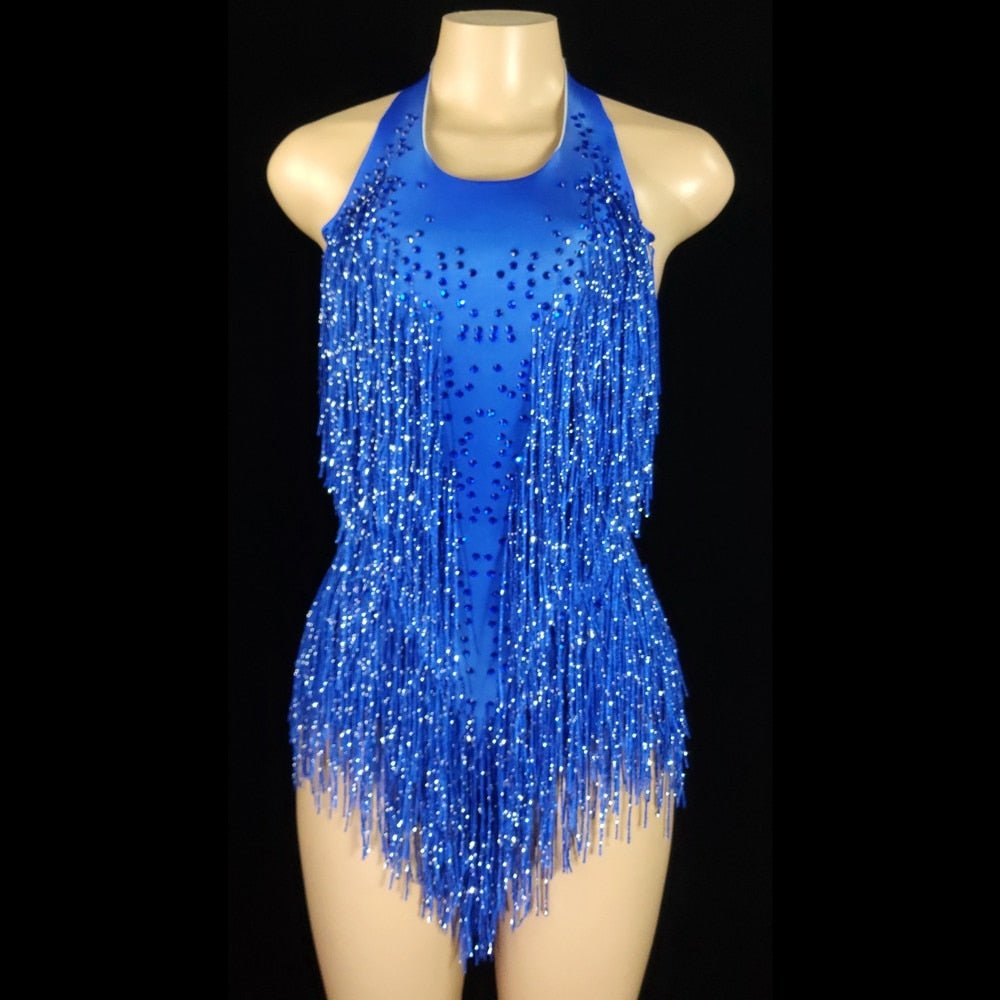 best Sparkly Crystals Fringes Bodysuit Sexy Tassel Leotard Jazz Dance Costume One-piece Stage Wear Dancer Performance Show Clothing 0 shop online at M2K Trends for