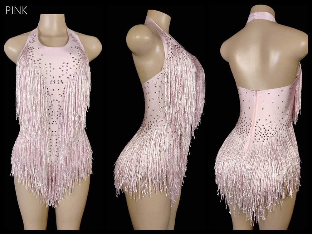 best Sparkly Crystals Fringes Bodysuit Sexy Tassel Leotard Jazz Dance Costume One-piece Stage Wear Dancer Performance Show Clothing 0 shop online at M2K Trends for