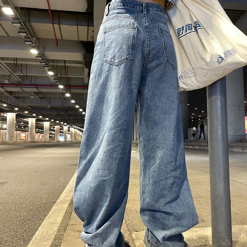 best Spring and Autumn Women's street jeans Ripped jeans High waisted baggy jeans Wide leg jeans Y2K hip hop pants Blue fashion jeans 0 shop online at M2K Trends for