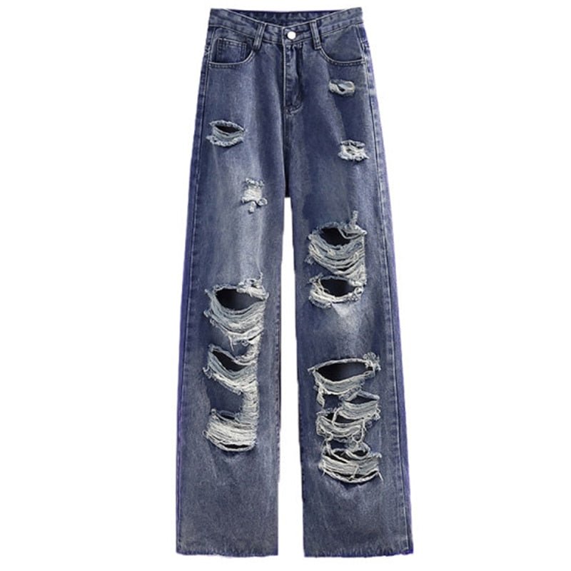 best Spring and Autumn Women's street jeans Ripped jeans High waisted baggy jeans Wide leg jeans Y2K hip hop pants Blue fashion jeans 0 shop online at M2K Trends for