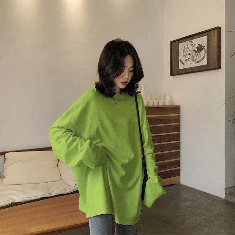 best spring autumn Solid Simple oversized tshirt harajuku long T Shirt Women kawaii T-shirts Women 90s White yellow long Sleeve Tops 0 shop online at M2K Trends for