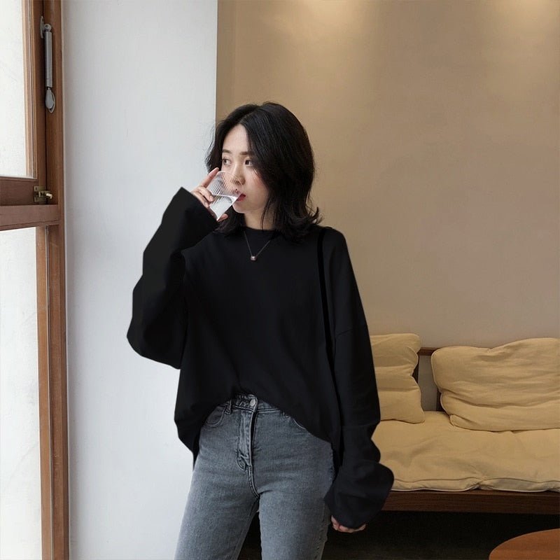 best spring autumn Solid Simple oversized tshirt harajuku long T Shirt Women kawaii T-shirts Women 90s White yellow long Sleeve Tops 0 shop online at M2K Trends for