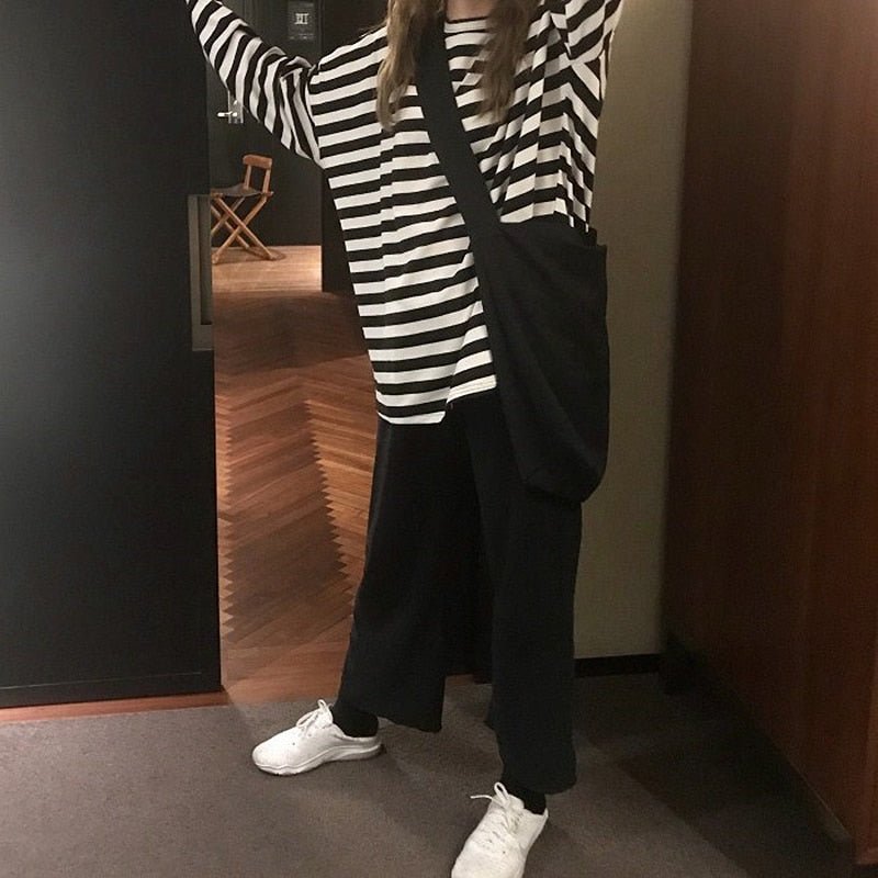 best spring Autumn Women harajuku Striped Tshirt Long Sleeve O-Neck T-Shirts ulzzang Korean Casual oversized T Shirt Femme black Tops 0 shop online at M2K Trends for