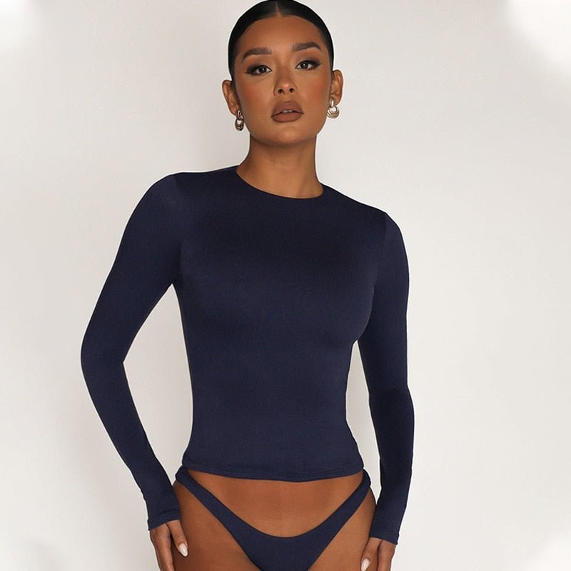 best Spring T Shirt Women Slim Fit Pullovers Streetwear Solid Rose Basic O Neck Long Sleeve Tees Y2k Crop Tops Vintage Woman T-shirts 0 shop online at M2K Trends for
