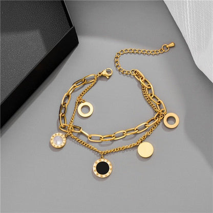 best Stainless Steel Layered Golden Pendant Bracelet For Women Retro Punk Gothic Portrait Coin Cross Pearl Bracelet Jewelry Jewelry & Watches shop online at M2K Trends for Fashion Jewelry