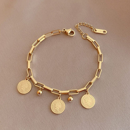 best Stainless Steel Layered Golden Pendant Bracelet For Women Retro Punk Gothic Portrait Coin Cross Pearl Bracelet Jewelry Jewelry & Watches shop online at M2K Trends for Fashion Jewelry