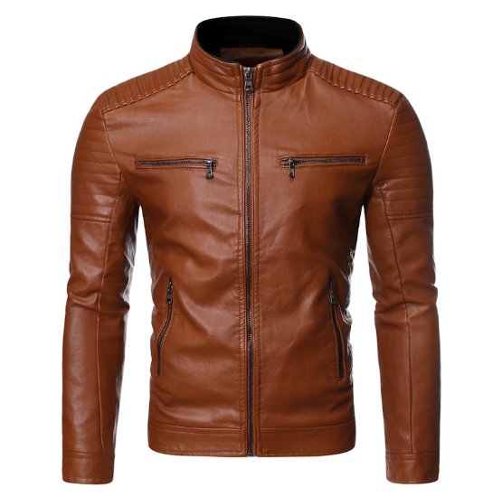 best Stand collar motorcycle leather jacket 0 shop online at M2K Trends for