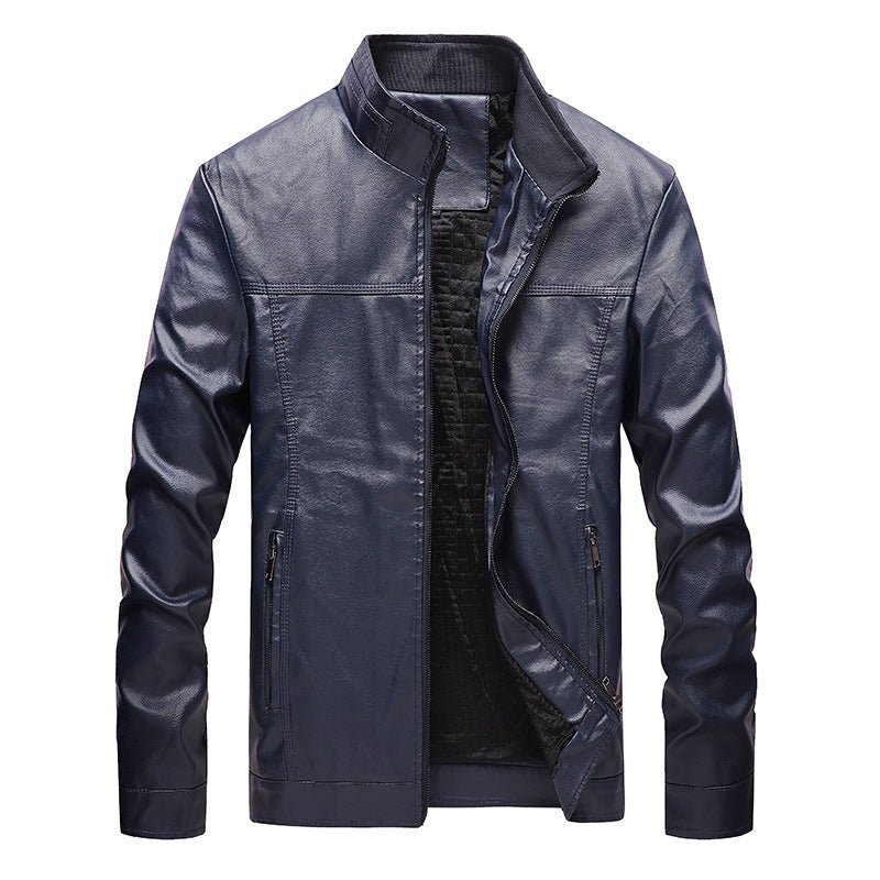 best Stand-up collar solid color large size leather men's jacket 0 shop online at M2K Trends for