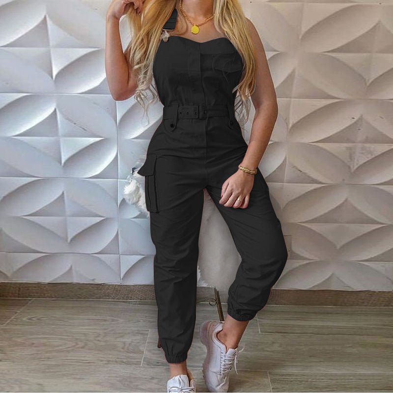 best Strap Jumpsuit Women Loose Dungarees Long Rompers Summer Solid Pockets Cargo Pants Female Casual Work Out Playsuits shop online at M2K Trends for