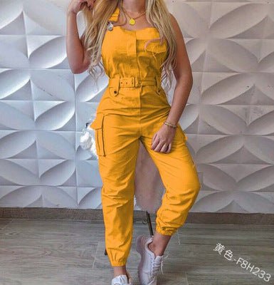 best Strap Jumpsuit Women Loose Dungarees Long Rompers Summer Solid Pockets Cargo Pants Female Casual Work Out Playsuits shop online at M2K Trends for