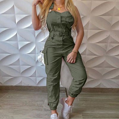 best Strap Jumpsuit Women Loose Dungarees Long Rompers Summer Solid Pockets Cargo Pants Female Casual Work Out Playsuits shop online at M2K Trends for