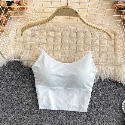 best Summer Bra Ice Silk Crop Tops Sports Spaghetti Strap Vest Top Women Sexy Built In Bra Off Shoulder Sleeveless Camisole Underwear 0 shop online at M2K Trends for