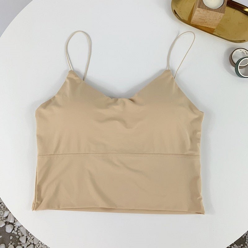 best Summer Bra Ice Silk Crop Tops Sports Spaghetti Strap Vest Top Women Sexy Built In Bra Off Shoulder Sleeveless Camisole Underwear 0 shop online at M2K Trends for