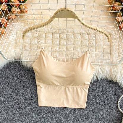 best Summer Bra Ice Silk Crop Tops Sports Spaghetti Strap Vest Top Women Sexy Built In Bra Off Shoulder Sleeveless Camisole Underwear 0 shop online at M2K Trends for