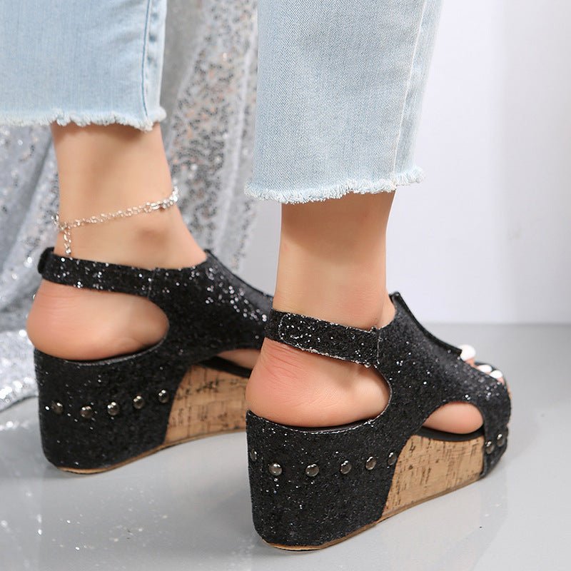 best Summer Chunky Wedges Sandals Fashion Sequins Velcro Shoes Women 4 shop online at M2K Trends for