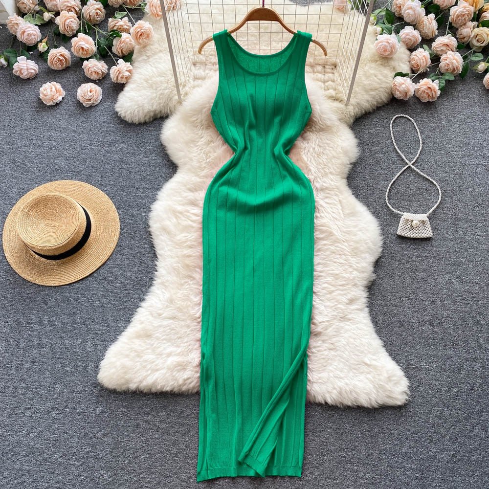 best Summer Knit Sexy Strap Dress Women Tank Elatic Waist Bodycon Sundress Female Beach Split Backless Long Dress 0 shop online at M2K Trends for