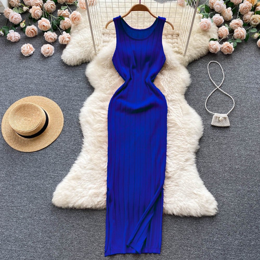 best Summer Knit Sexy Strap Dress Women Tank Elatic Waist Bodycon Sundress Female Beach Split Backless Long Dress 0 shop online at M2K Trends for