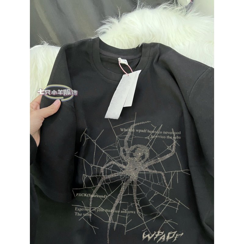 best Summer Men and Women Loose Spider Trend Print Vintage Graphic T-shirt Couple Casual Hip Hop Round Neck Short Sleeve Top harajuku 0 shop online at M2K Trends for