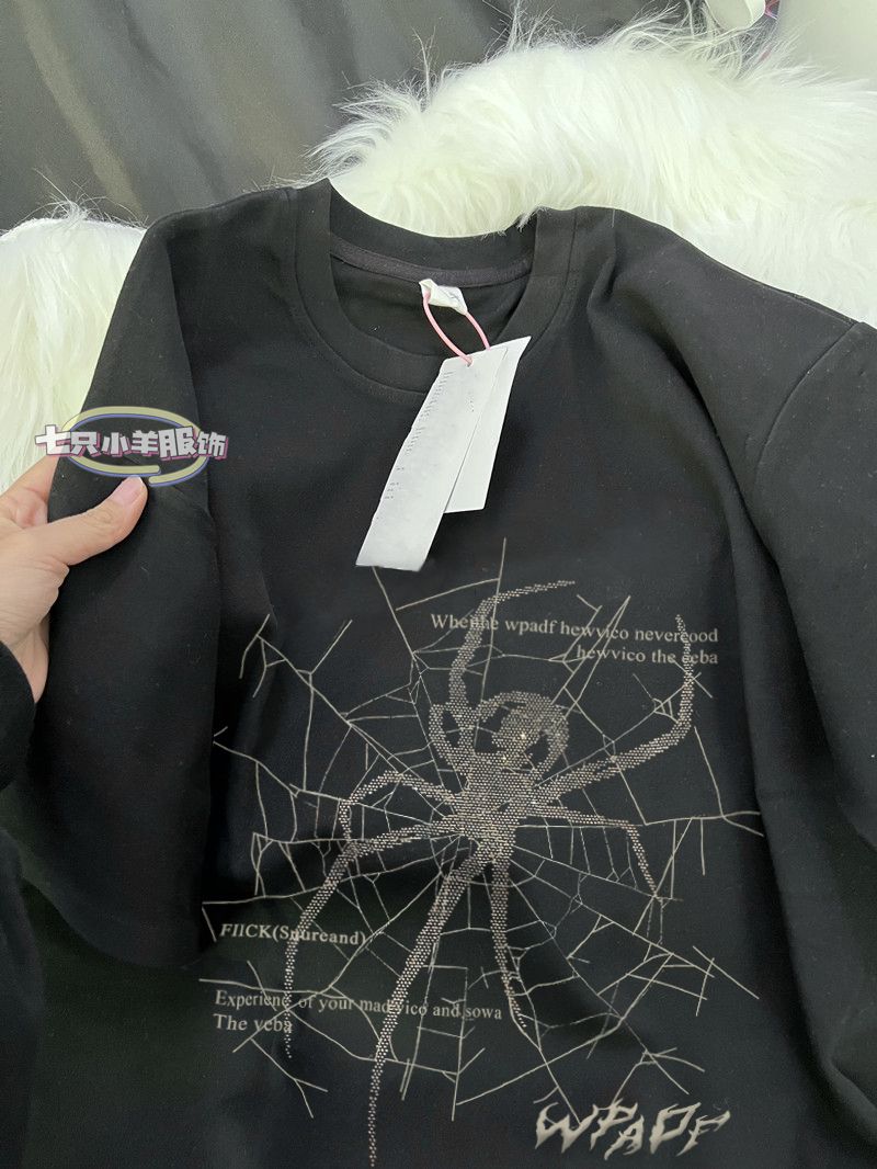 best Summer Men and Women Loose Spider Trend Print Vintage Graphic T-shirt Couple Casual Hip Hop Round Neck Short Sleeve Top harajuku 0 shop online at M2K Trends for