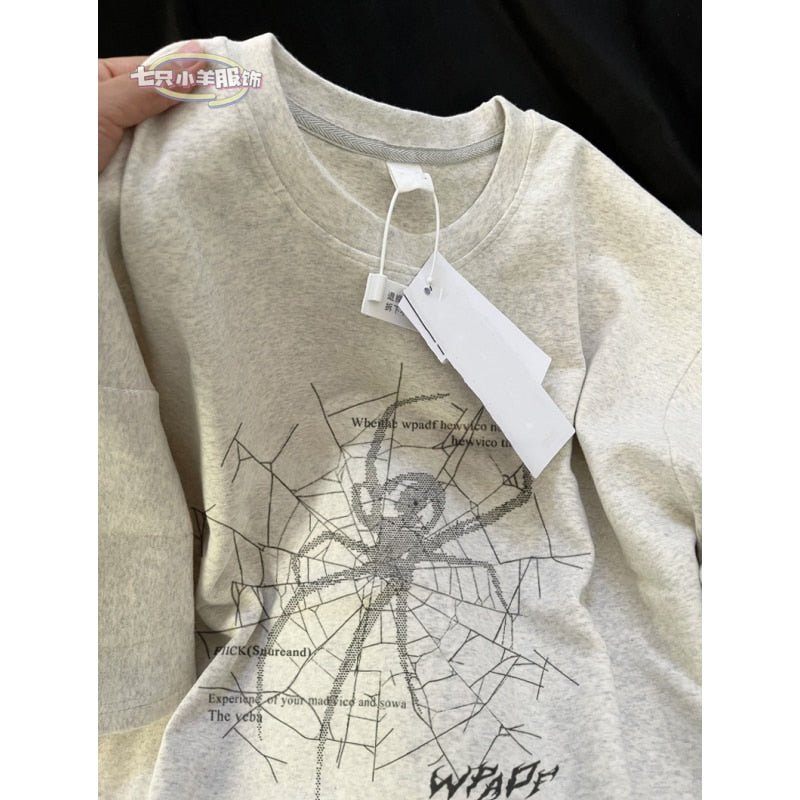 best Summer Men and Women Loose Spider Trend Print Vintage Graphic T-shirt Couple Casual Hip Hop Round Neck Short Sleeve Top harajuku 0 shop online at M2K Trends for