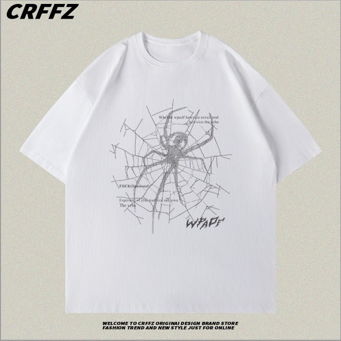best Summer Men and Women Loose Spider Trend Print Vintage Graphic T-shirt Couple Casual Hip Hop Round Neck Short Sleeve Top harajuku 0 shop online at M2K Trends for