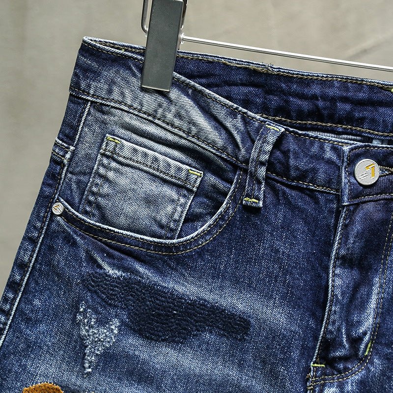 best Summer Men's Self-cultivation Tide Brand Youth Small Feet Print Jeans 0 shop online at M2K Trends for