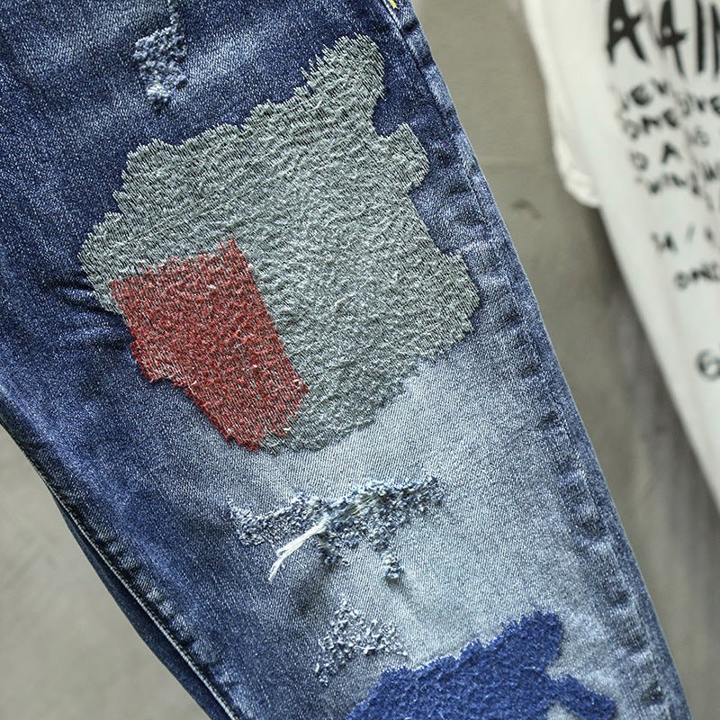 best Summer Men's Self-cultivation Tide Brand Youth Small Feet Print Jeans 0 shop online at M2K Trends for