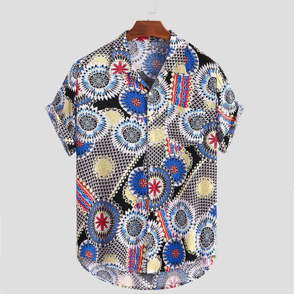 best Summer Mens Vintage Printed Loose Casual Shirt Top 0 shop online at M2K Trends for