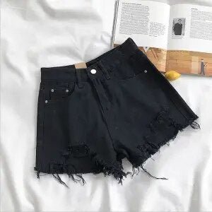 best Summer New Style Korean Wide Leg Pants Candy Color Ripped Denim Shorts Female High Waist Green A-line Hot Shorts Pants 0 shop online at M2K Trends for