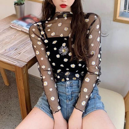 best Summer New Women Sunscreen Inner Wear Chiffon mesh Shirt Thin Shirt Butterfly Perspective Mesh Half-high Tops mesh bottom shirt 0 shop online at M2K Trends for