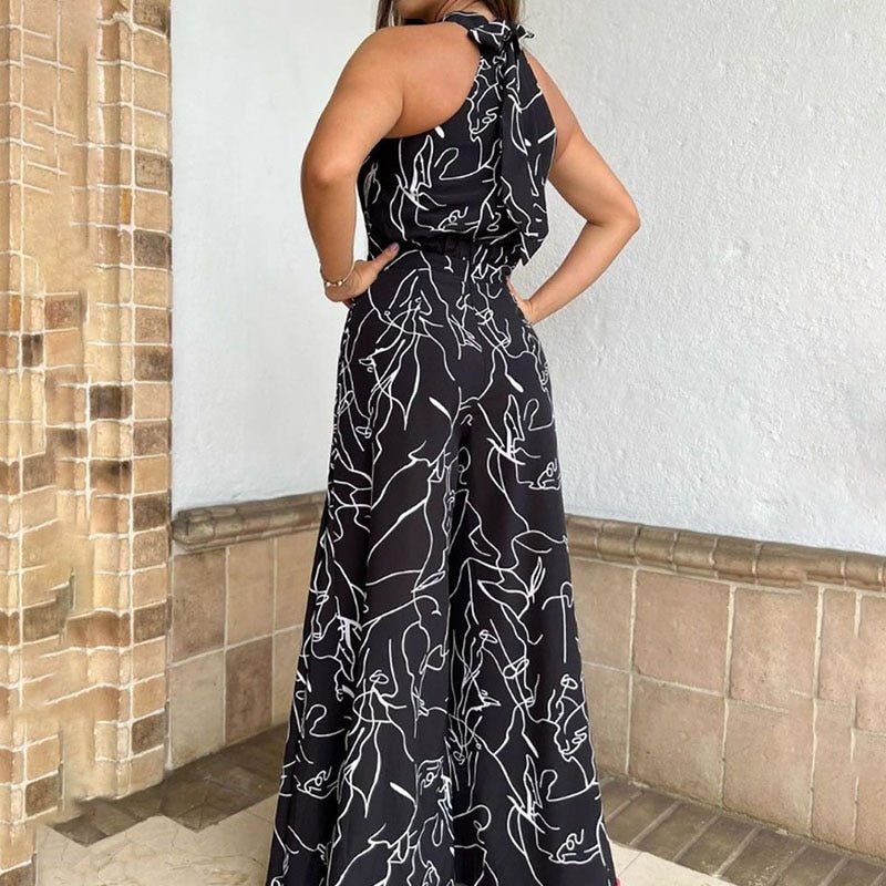 best Summer Sexy Halterneck Bodycon Sleeveless High Jumpsuit 2022 Women Abstract Print Jumpsuit Chic Streetwear Wide Leg Romper Mujer 0 shop online at M2K Trends for