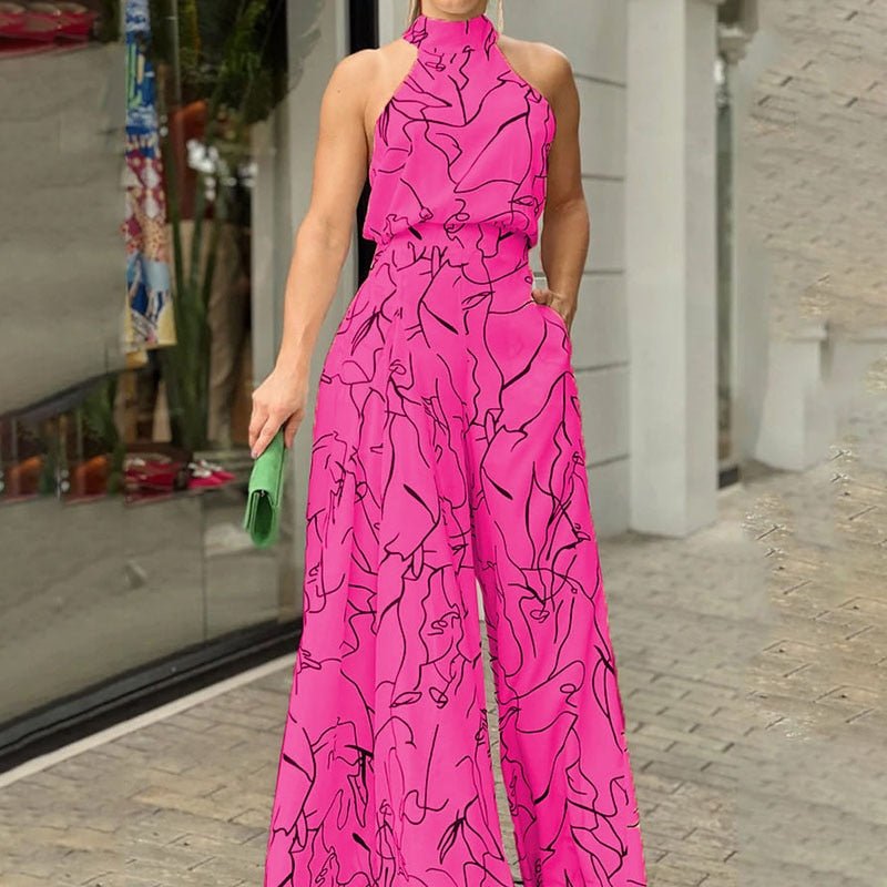 best Summer Sexy Halterneck Bodycon Sleeveless High Jumpsuit 2022 Women Abstract Print Jumpsuit Chic Streetwear Wide Leg Romper Mujer 0 shop online at M2K Trends for