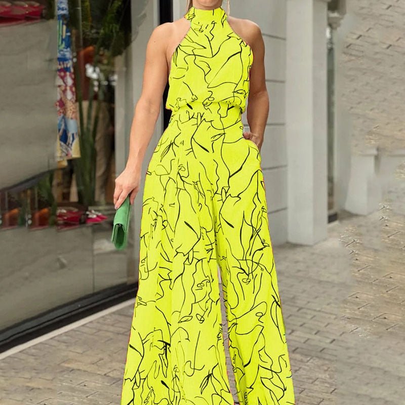 best Summer Sexy Halterneck Bodycon Sleeveless High Jumpsuit 2022 Women Abstract Print Jumpsuit Chic Streetwear Wide Leg Romper Mujer 0 shop online at M2K Trends for