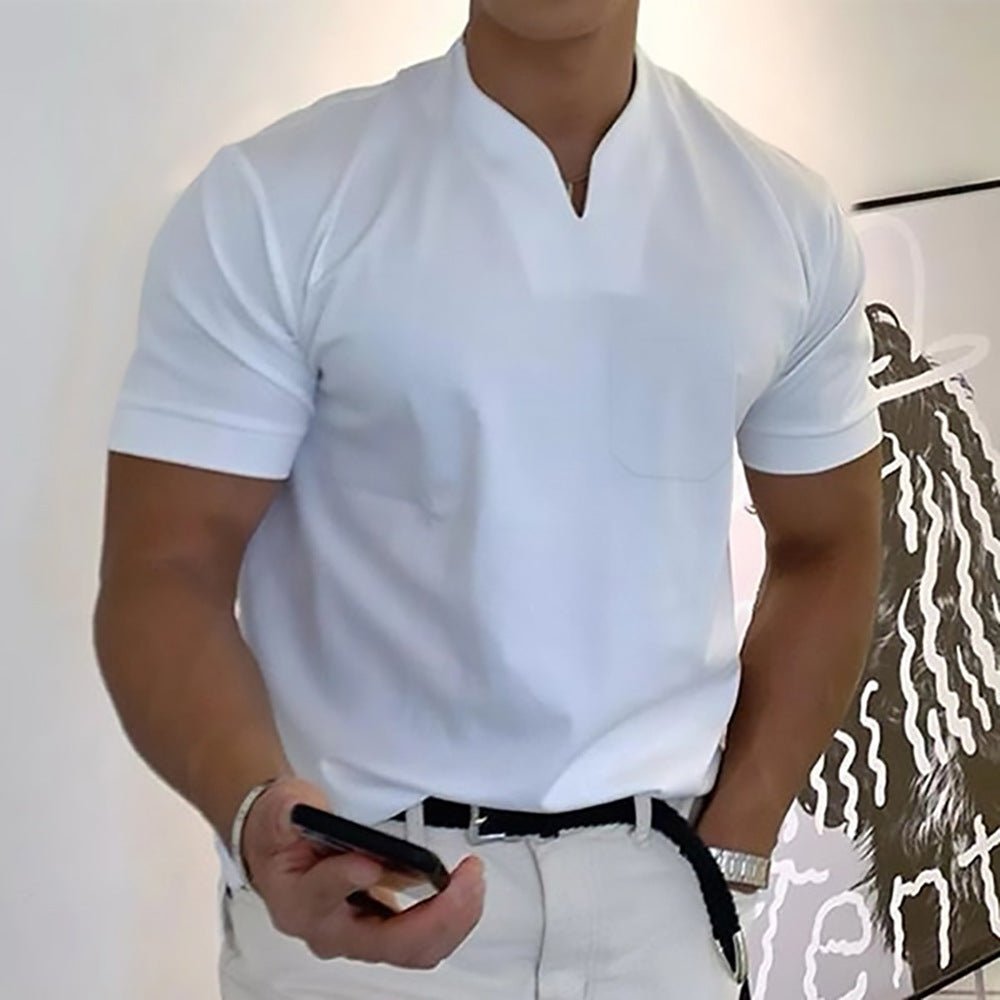best Summer Short Sleeve Shirt Men Fitness Plus Size Sports T-Shirt Elastic Cotton Pocket Clothing shop online at M2K Trends for mens shirt