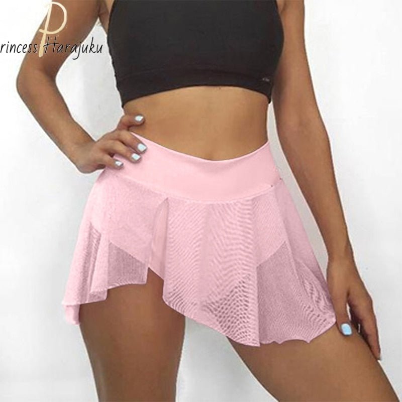 best Summer Shorts Womens Fitness Sexy Veil Skirt Girls Gym Short Dance Skirt Shorts Solid Color Pantskirt Anti-emptied Shorts 2021 0 shop online at M2K Trends for