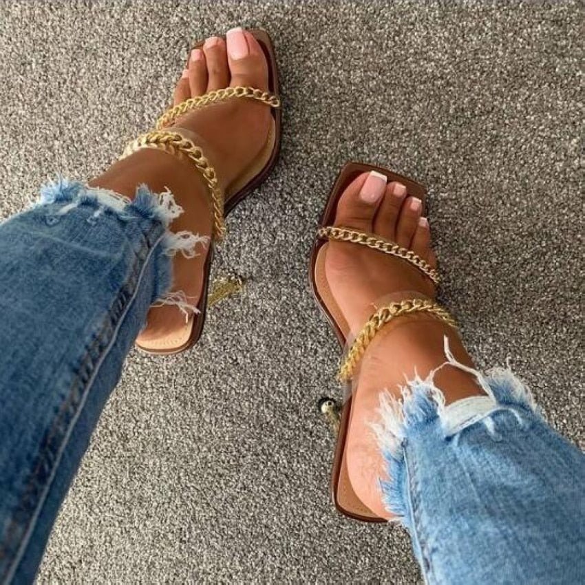 best Summer Women Sandals Square Toe Ladies Heel Mules Clear PVC Transparent High Heels Slippers Female Fashion Chain Shoes Woman 0 shop online at M2K Trends for