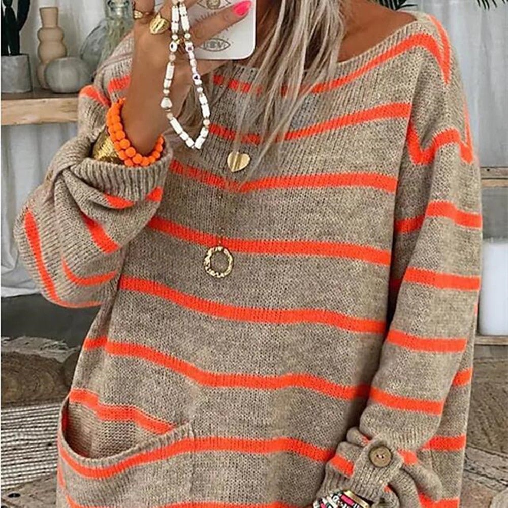 best Sweater Contrast Stripe Pullover Crewneck Sweater 0 shop online at M2K Trends for